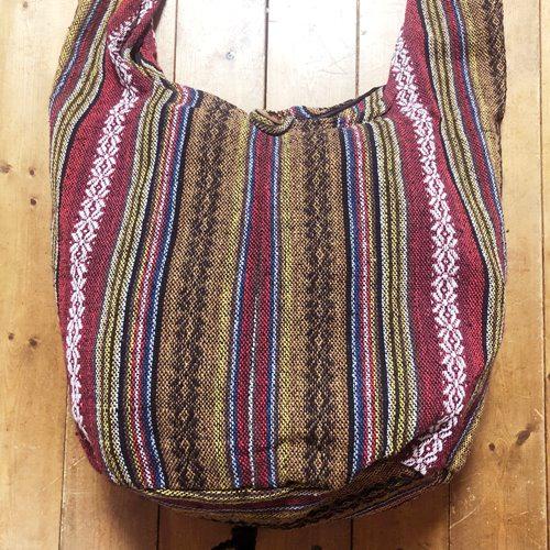 【サドゥーバック 】（E）【　ゲリコットン柄　エンジ】　ショルダーバック、肩かけバック　マザーバック　アジアン　タイ雑貨 |  | 02