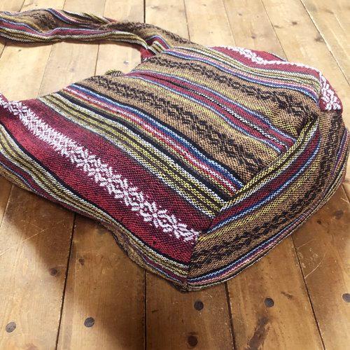 【サドゥーバック 】（E）【　ゲリコットン柄　エンジ】　ショルダーバック、肩かけバック　マザーバック　アジアン　タイ雑貨 |  | 04