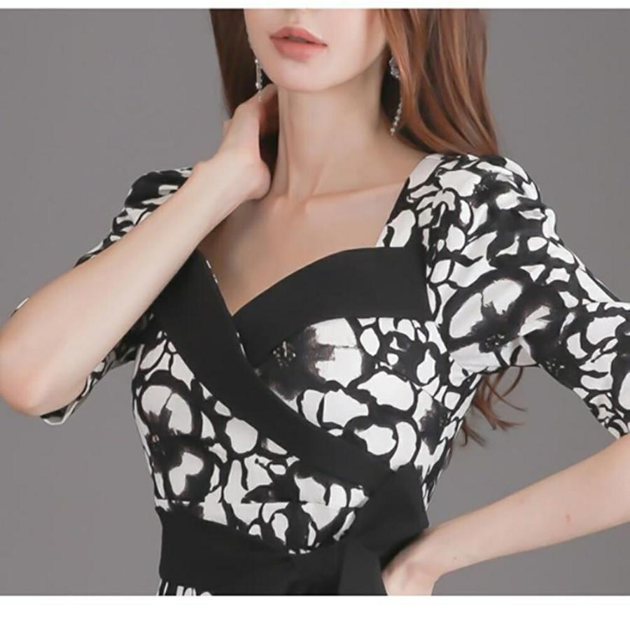 ワンピース レディース ドレス タイトワンピース 花柄 ひざ丈 シース 半袖 パーティードレス キャバドレス 夏 二次会 お呼ばれ 結婚式 | Village H＆T | 05