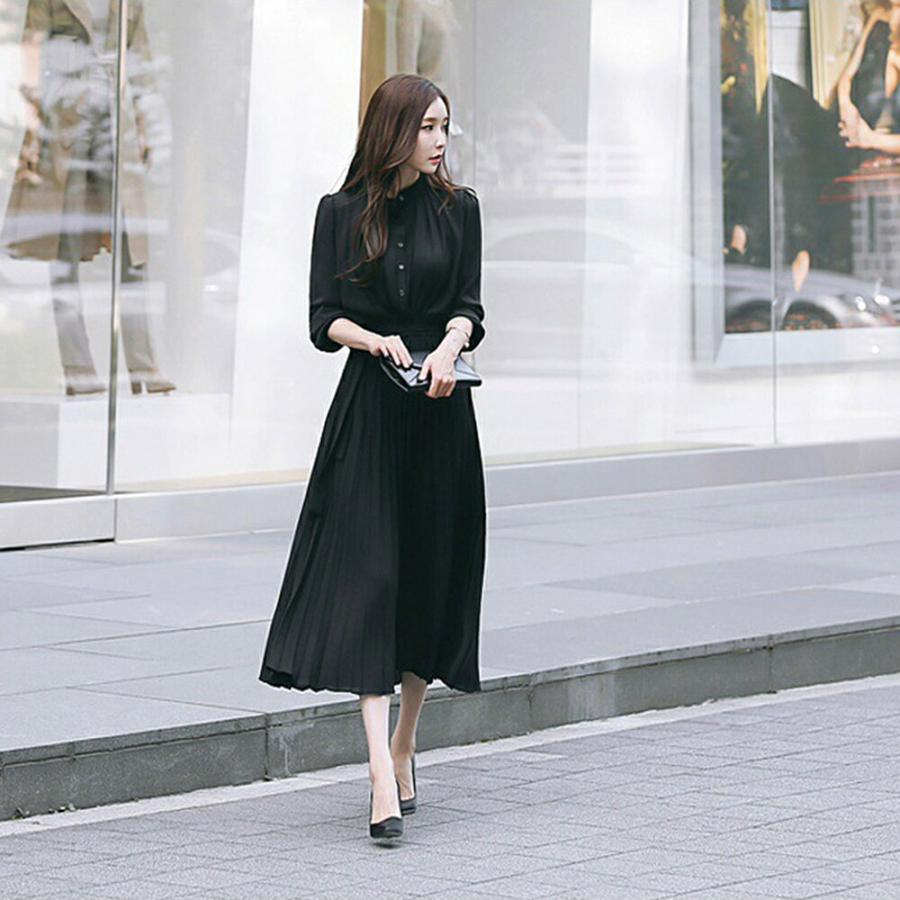 ワンピース レディース シャツワンピース プリーツワンピース シフォン 無地 体型カバー オシャレ クラシカル 大人可愛い きれいめ ベルト付き 通勤 春 秋 冬 | Village H＆T | 11