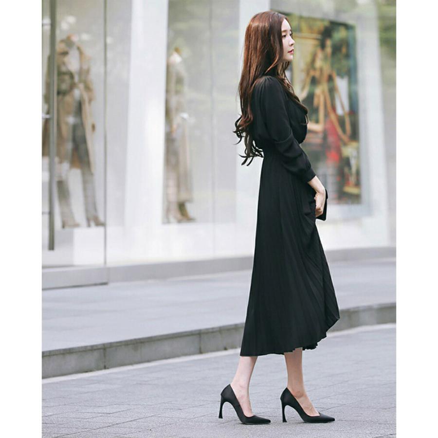 ワンピース レディース シャツワンピース プリーツワンピース シフォン 無地 体型カバー オシャレ クラシカル 大人可愛い きれいめ ベルト付き 通勤 春 秋 冬 | Village H＆T | 12