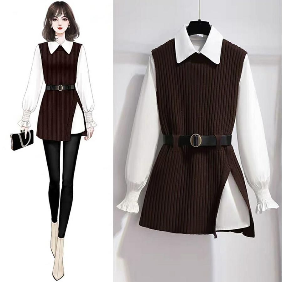 Village H＆T レディース ニット コーデセット ベスト 白シャツ