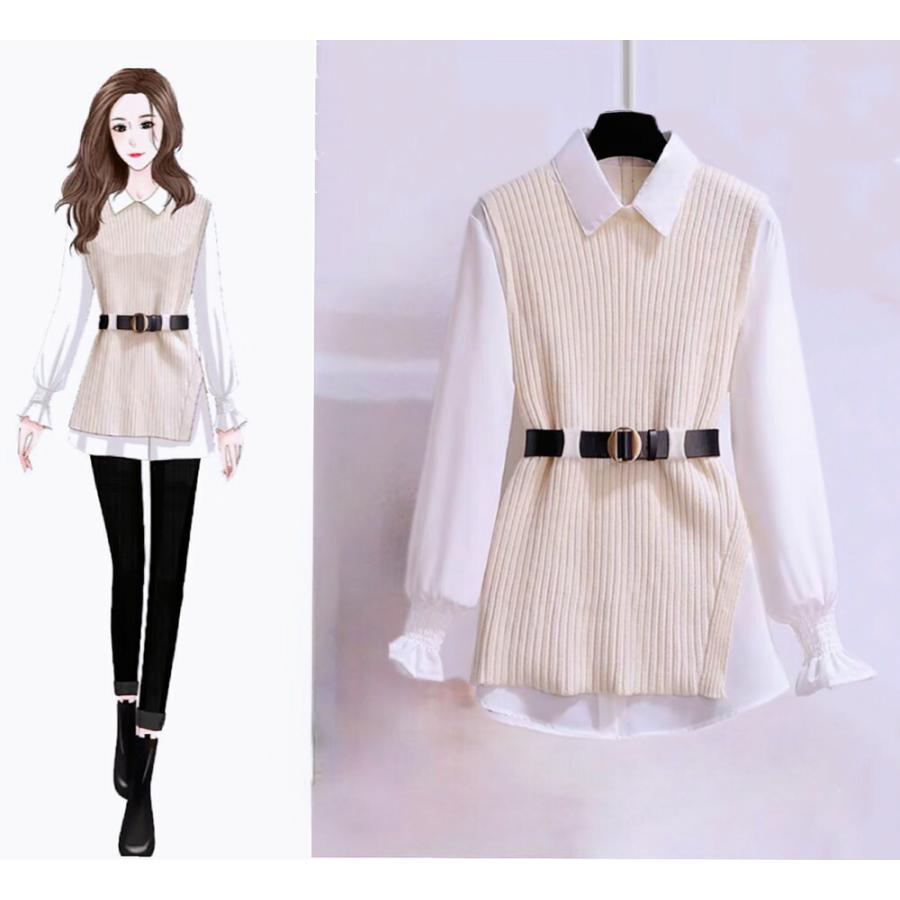 Village H＆T レディース ニット コーデセット ベスト 白シャツ