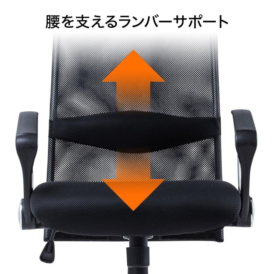 オフィスチェア SNC-NET15ABK バックメッシュ  ヘッドレスト付き 座面ガス圧昇降 ランバーサポート付き ひじ掛けあり サンワサプライ_19