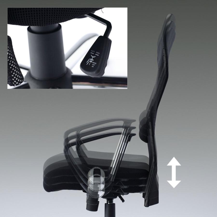オフィスチェア SNC-NET15ABK バックメッシュ  ヘッドレスト付き 座面ガス圧昇降 ランバーサポート付き ひじ掛けあり サンワサプライ_4