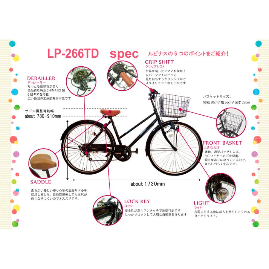 自転車 26インチ シティサイクル ママチャリ Lupinusルピナス LP-266TD 東京・神奈川送料無料｜challenge21｜03