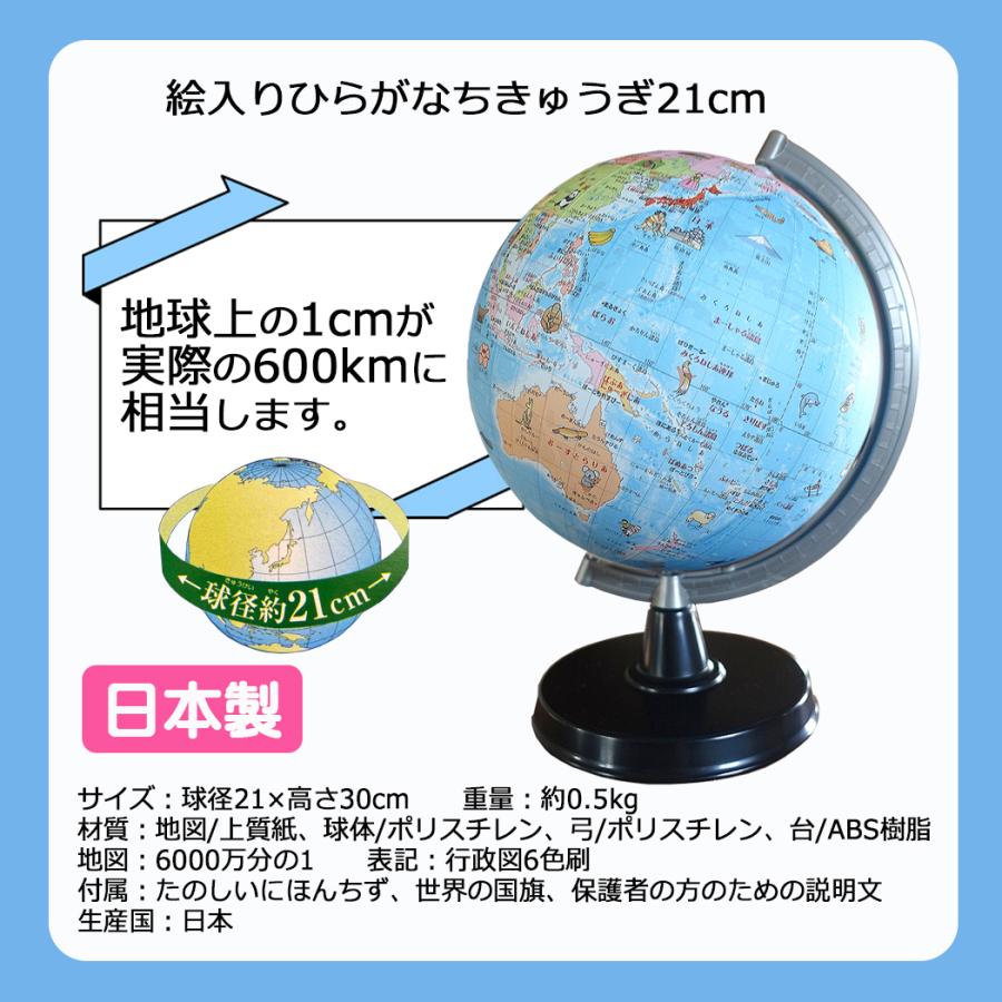 地球儀 幼児 低学年用 ひらがな地球儀 21cm 絵入り 世界の国旗 本格的