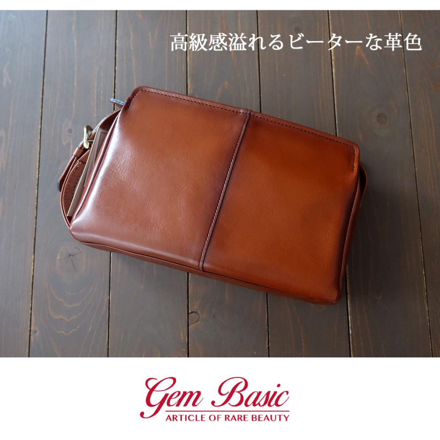 セカンドバッグ クラッチバッグ 日本製 豊岡製 gem basic 本革 角型 軽量 茶 メンズ ストラップ ビジネス カジュアル フォーマル gembasic-second-1 父の日 |  | 02