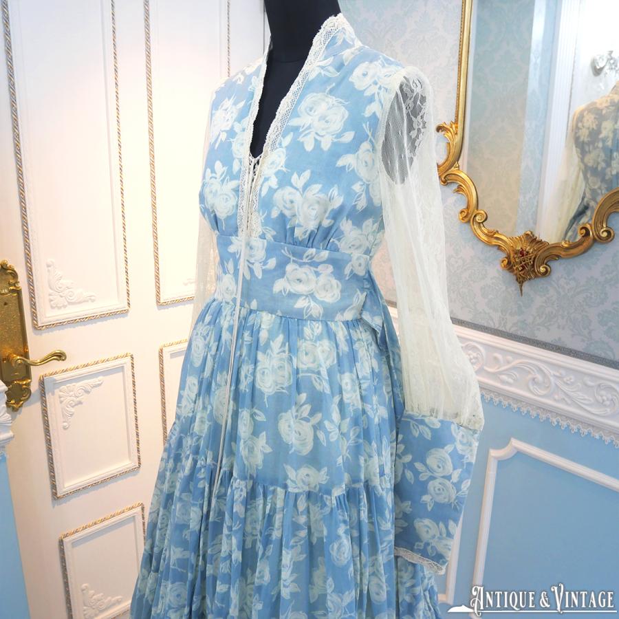 GUNNE SAX 70s ヴィンテージブルーフラワードレス : CHAMBER OF RAVEN 
