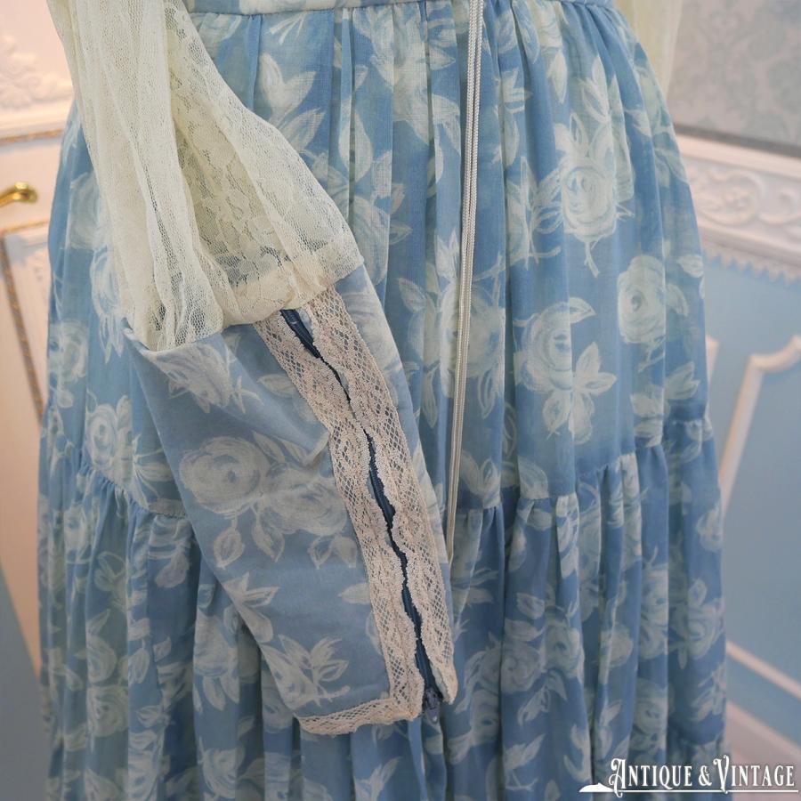 GUNNE SAX 70s ヴィンテージブルーフラワードレス : CHAMBER OF RAVEN 