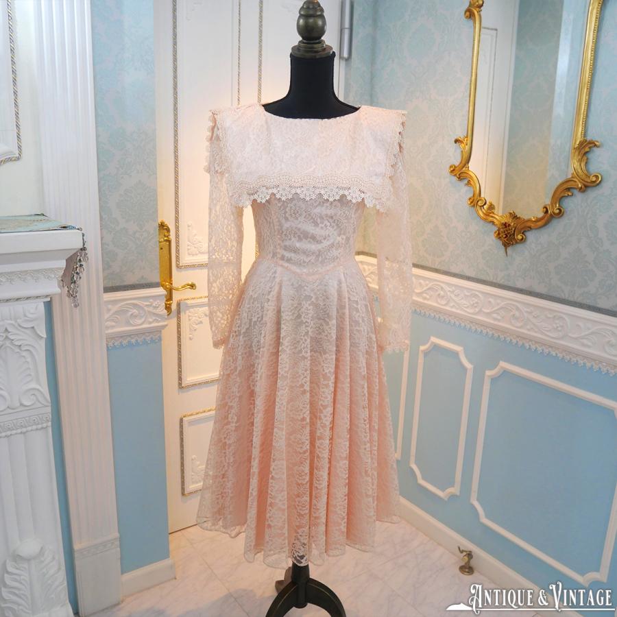 70s GUNNE SAX キッズ 花柄 レース ロング ワンピース ドレス GUNNE