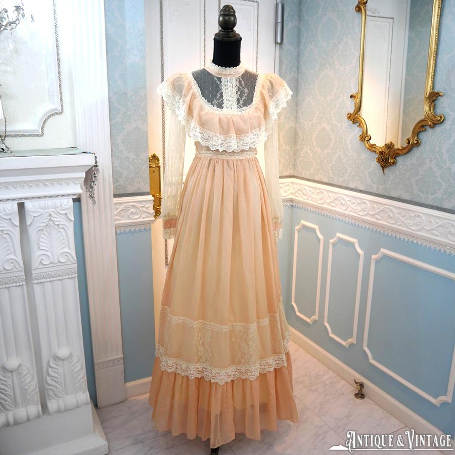 GUNNE SAX 70s ヴィンテージペールピンクロマンチックドレス : vc-32 