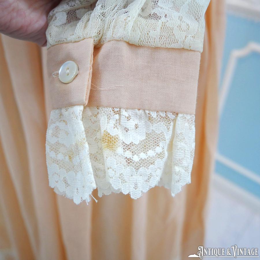 アンティーク　ヴィンテージ　生成り　ペールピンク　フラワー　レース　ブラウス アンティークヴィンテージ生成りペールピンクフラワーレースブラウス