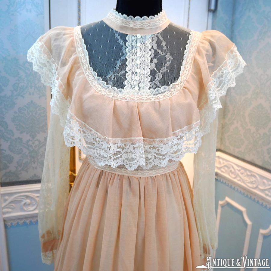 アンティーク モスリン コットン リボン 刺繍 ドレス ロングワンピース