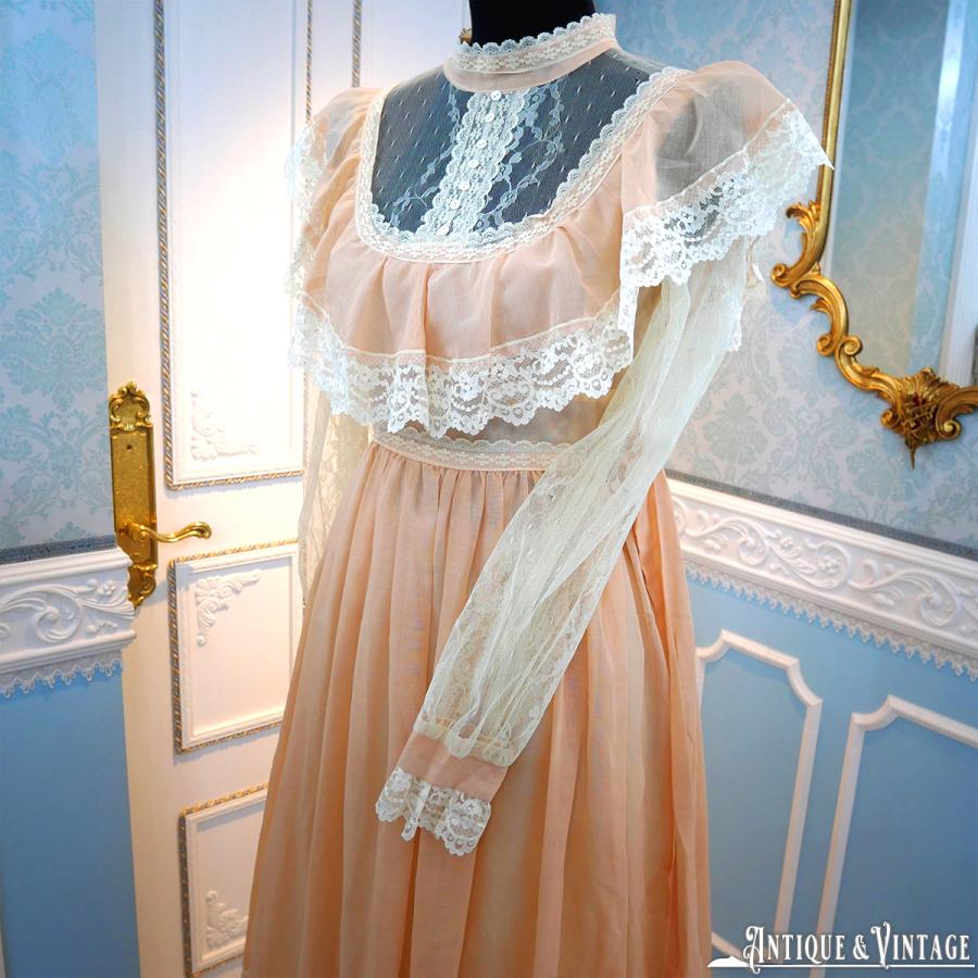 GUNNE SAX 70s ヴィンテージペールピンクロマンチックドレス : CHAMBER 