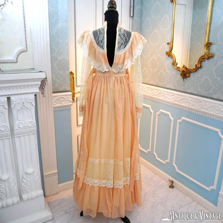 vintage GUNNE SAX フラワーレースロングドレス