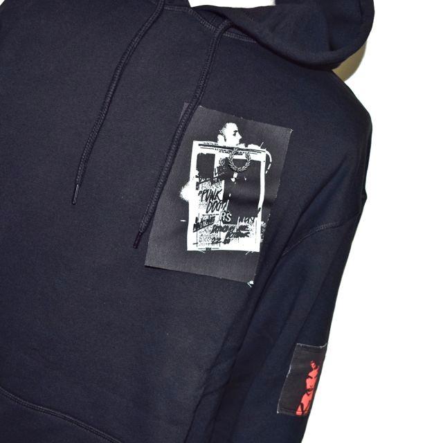 RAF SIMONS x FRED PERRY ラフ・シモンズ x フレッドペリー コラボ SM9044 PRINTED PATCH HOODED SWEAT BLACK ブラック｜chambray-store｜02