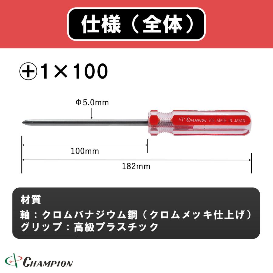 プラスドライバー +1×100 プラス 普通タイプ 丸軸 マグネット付き 1番