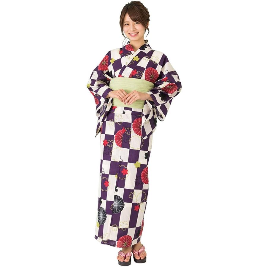 キョウエツ 浴衣セット レトロ 綿麻 4点セット 浴衣 作り帯 肌着 下駄 Fy30 レディース F L 04 菊市松 しわ作り帯 Www Capetowncafe Com