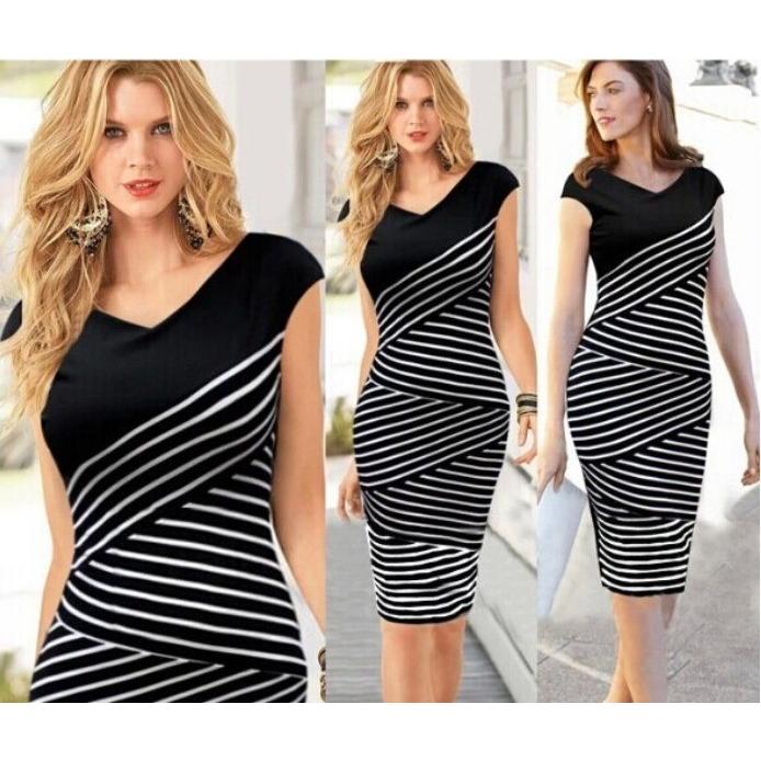 ノースリーブ レディース 海外ブランド ワンピース S 2xl エレガント Vネック ストライプ ボディコン ペンシルドレス 5 617 チャンムーオンラインストア 通販 Yahoo ショッピング