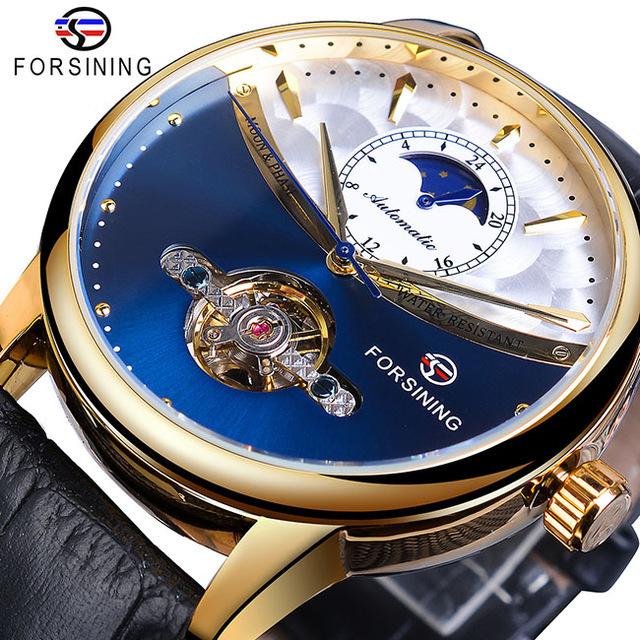 腕時計 FORSHING メンズ 機械式腕時計 3色から選択 クラシック ブルー ムーンフェイズ トゥールビヨン 本革の腕時計 レロジオ  :M01527:チャンムーオンラインストア - 通販 - Yahoo!ショッピング