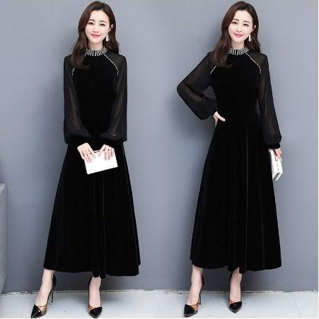 パーティドレス ロングドレス ミモレ丈長袖 ベルベット ベロア ワンピース Aライン フレア レディース 結婚式 二次会 披露宴 フォーマル Ysj チャンムーオンラインストア 通販 Yahoo ショッピング