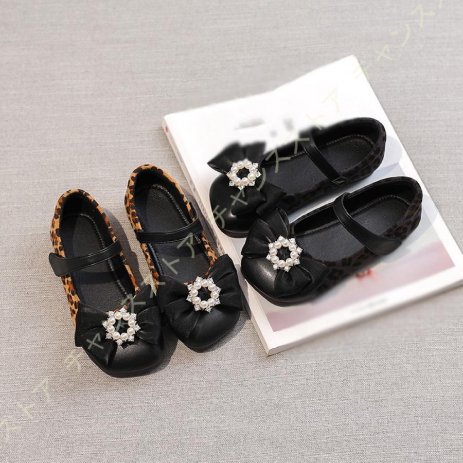 子供 フォーマルシューズ 女の子 靴 本革 レザー フォーマル靴 黒 ピンク キッズ マジックテープ スクエアトゥ キッズシューズ ラインストーン リボン パール 70 以上節約