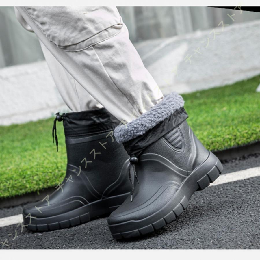 防水 レインシューズ メンズ 即納特典付き 長靴 ワークシューズ プルストラップブーツ アウトドア 無地 オシャレ 靴 スリッポん ラウンドトゥ ラバーブーツ ショートブーツ