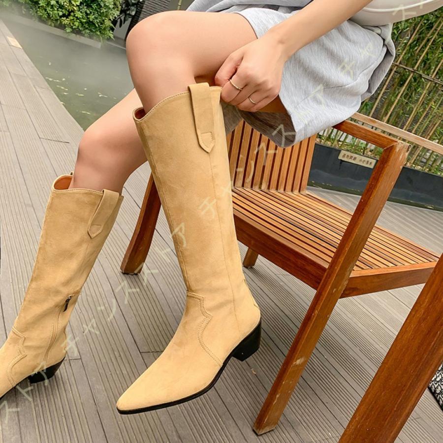 9963円 新しいブランド レディース ロングブーツ ウェスタンブーツ ジョッキーブーツ 乗馬ブーツ ハイヒールブーツ 膝丈ブーツ スエードブーツ サイドジップ 本革 レザー 5cm