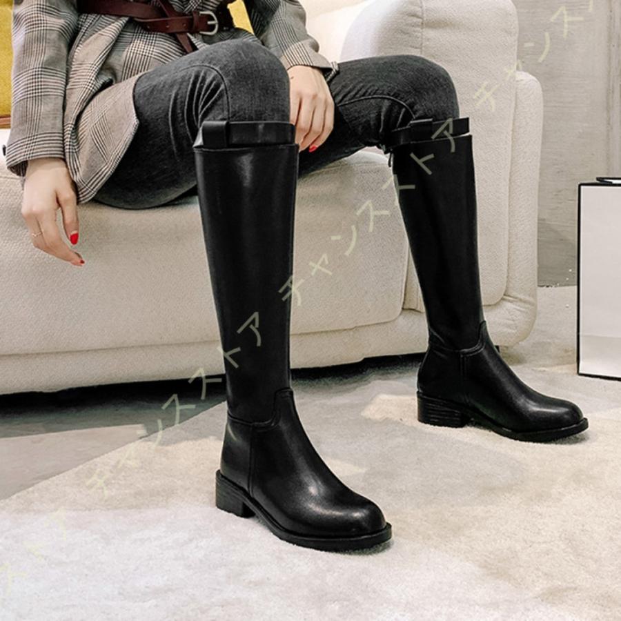 チャンキーヒール ジョッキーブーツ ロングブーツ 長靴 レディース バックジップ 脚 脚長効果 太ヒール 4cm 甲高 痛くない 疲れにくい 暖かい 防寒 雪の日 最大74 オフ