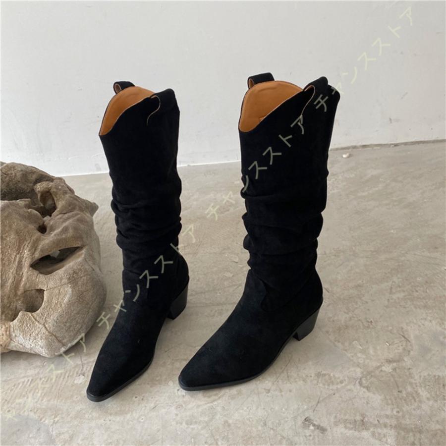 楽天1位 レディース チャンキーヒール ウエスタンブーツ ポインテッドトゥ ロングブーツ ローヒール 太ヒール 大きいサイズ 歩きやすい 履きやすい 滑りにくい 楽天市場 Www Tiebreak Fr