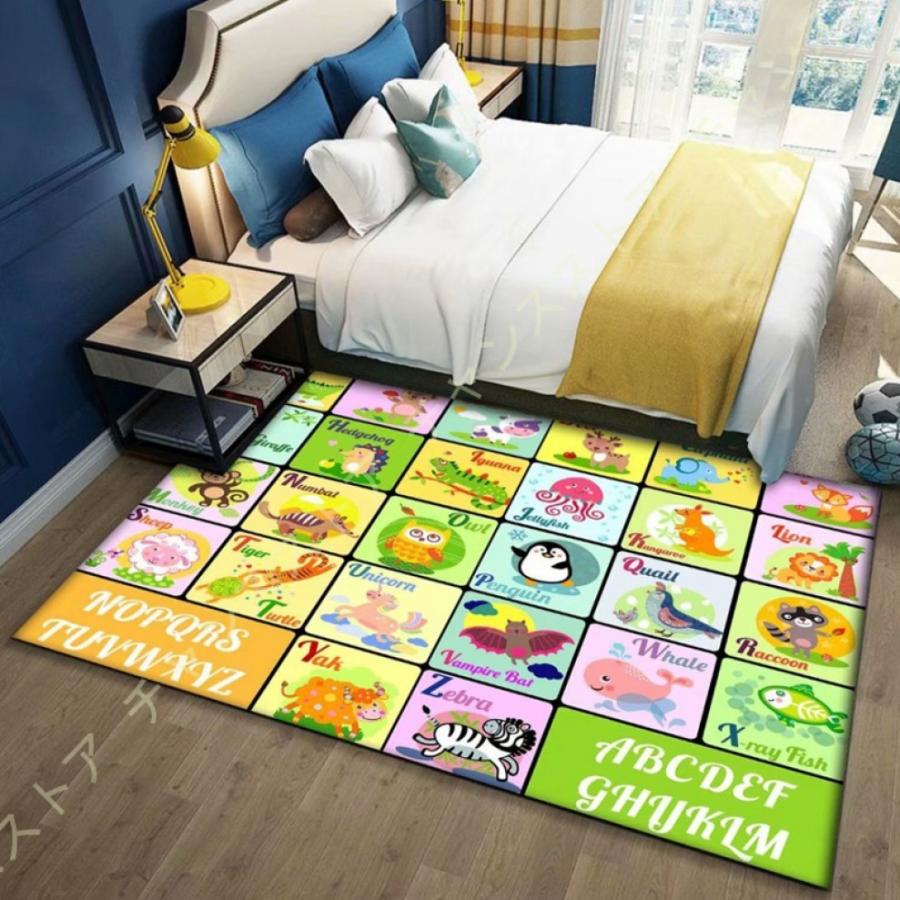 キッズラグ 動物柄 子供部屋マット プレイマット 洗える カーペット アルファベット 子供部屋 遊べる 女の子 道路 保温 赤ちゃん キッズ 洋室 子供喜ぶラグ カーペット ラグ ご了承ください 長期不在 住所不詳で商品再返送されると1000円料金請求する