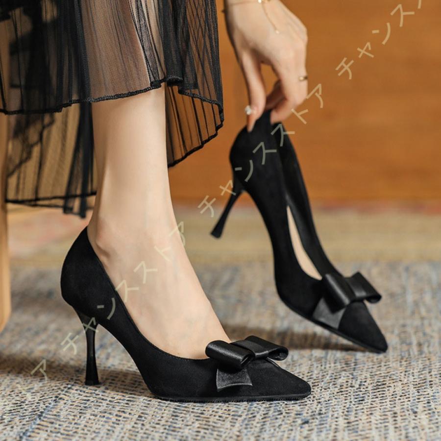 痛くない 華奢魅せ スエード調 黒 美脚パンプス 蝶結び 大きいサイズ 歩きやすい ヒール レディース 靴 フォーマル ポインテッドトゥ オフィス 結婚式 二次会 M39tf0lxtg レディースファッション Www Abawithlove Org