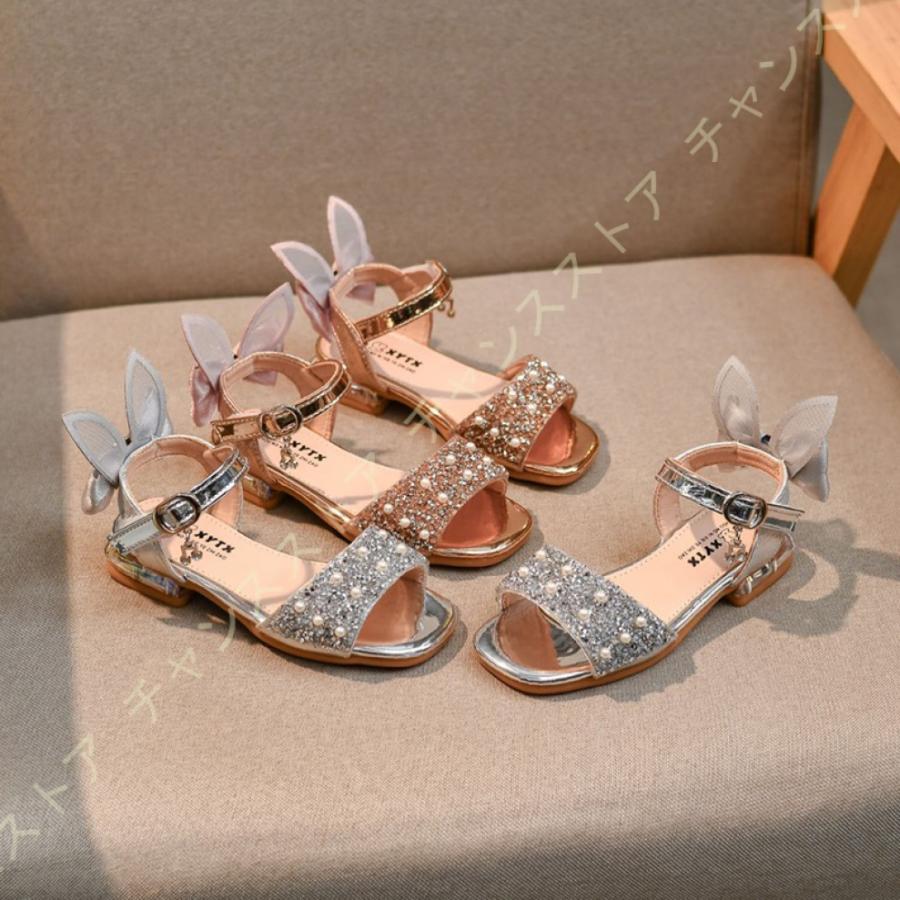 プリンセスシューズ キッズサンダル 女児靴 リボン付き キラキラ おしゃれ 可愛い 赤ちゃんサンダル 走れる ローヒール ラインストーン お姫様 履き脱ぎやすい 77 以上節約