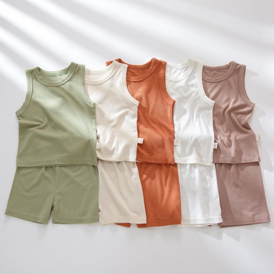 ベビー服 女の子 セットアップ シンプル 子供服 タンクトップ パンツ キッズ 上下セット 春 夏 赤ちゃん 服 無地 トップス 韓国 ショートパンツ おしゃれ 経典ブランド