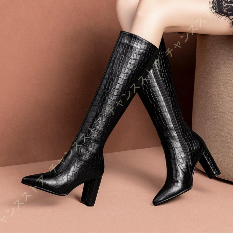 人気が高い レディース ロングブーツ 本革 大きいサイズ ウェスタン ジョッキーブーツ ポインテッドトゥ 長靴 秋冬 ハイヒール ロング ブーツ ひざ丈 靴 8cm 太ヒール 牛革 高質で安価 Riccardotramma Com