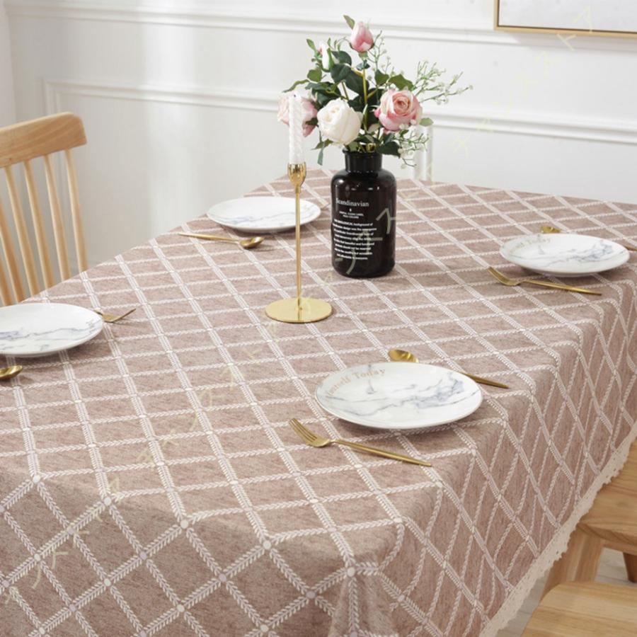 21新春福袋 撥水 テーブルクロス おしゃれ 高級感 耐熱 厚手 すべり止め 長方形 はっ水加工 大判 防水 かわいい アウトドア キャンプ 速乾 チェック ポリエステル 北欧 テーブルクロス カラー 褐色