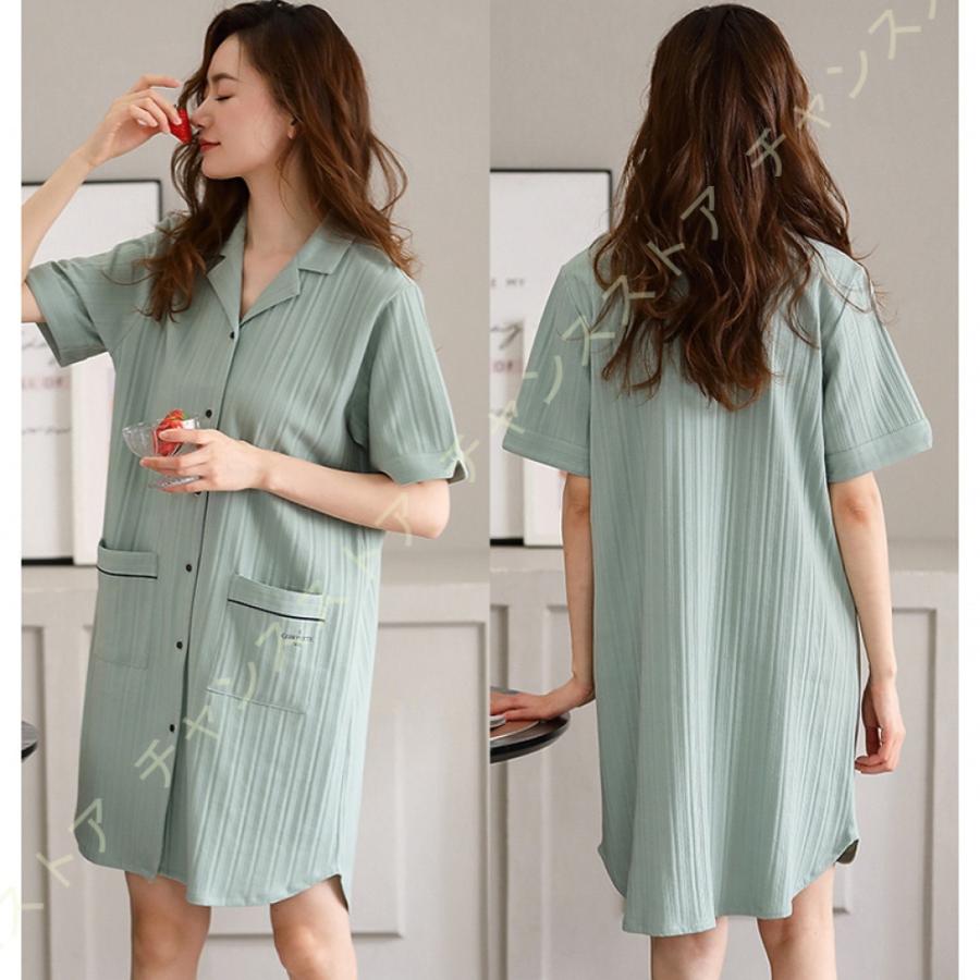 レディース パジャマ ワンピース ストライプ ネグリジェ ルームワンピース 綿 ひざ丈パジャマ ホームウェア 前開き ルームウェア 部屋着 寝巻き 半袖 ポケット Lpuzmha54d 下着 靴下 部屋着 Windowrevival Co Nz