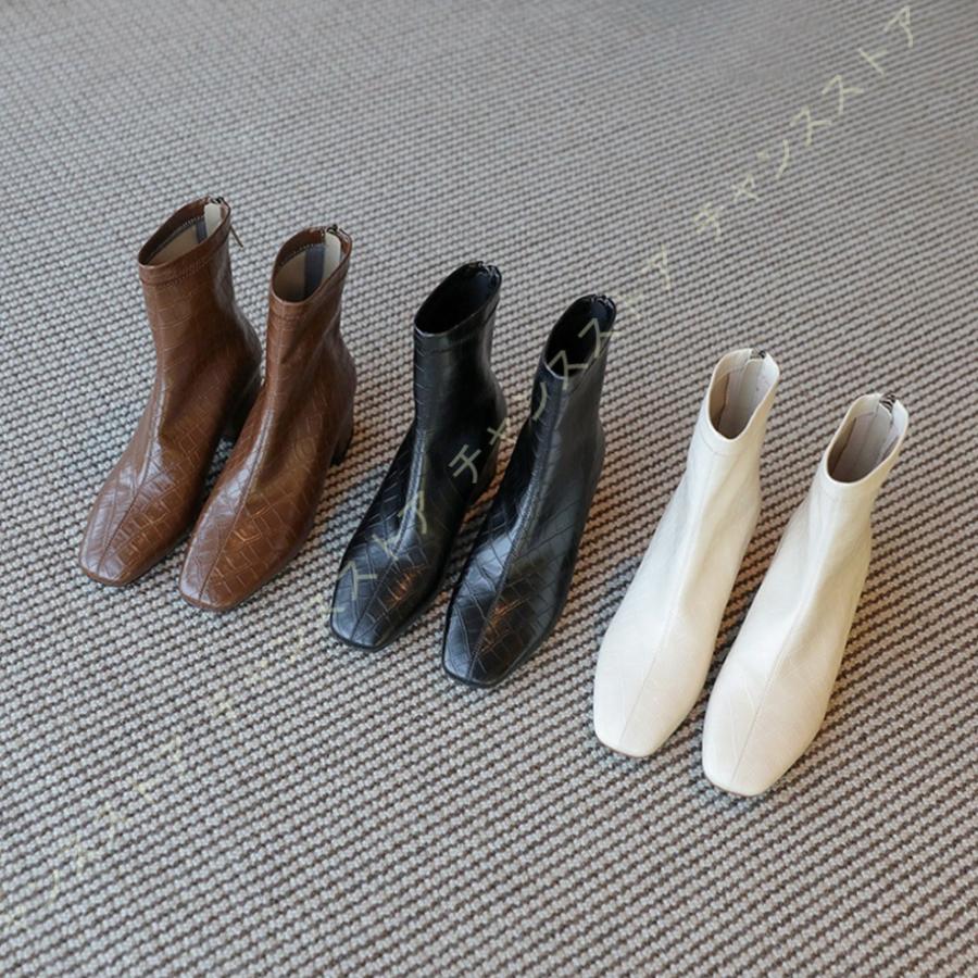 直売価格 ブーツ レディース 型押し ショートブーツ ブーティー 美脚 歩きやすい スクエアトゥ ローヒール チャンキーヒール 黒 太ヒール 軽い 履きやすい 防水 大評判 Www Superavila Com