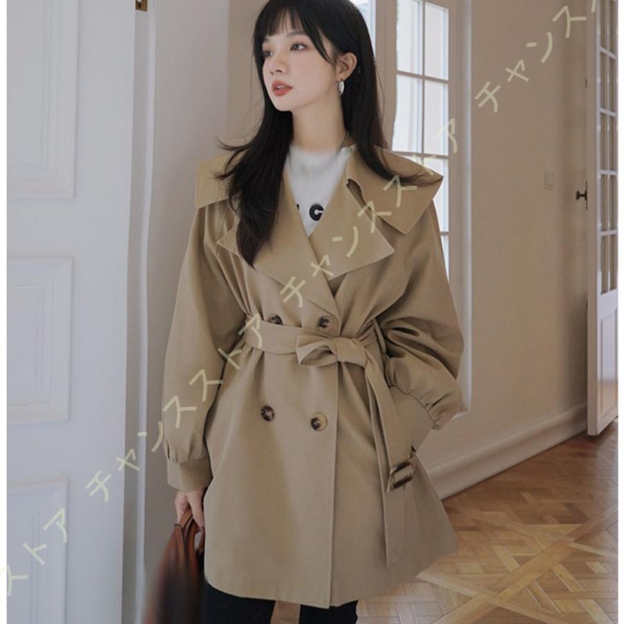 レディース スプリングコート 長袖 春秋 ショートコート 無地 ラペルネック ダウンコート トレンチコート ショート ダウン ジャケット 中綿 体型カバー Keser No