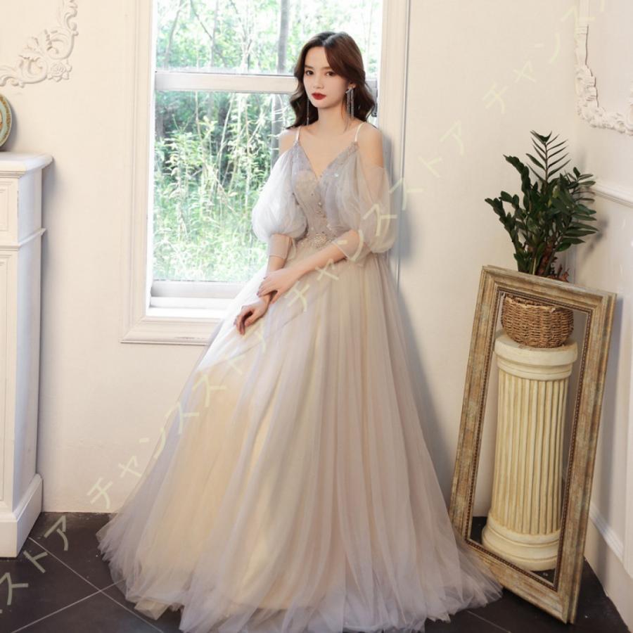 ワンピース 花嫁ドレス レディース 長袖 Aライン 発表会 卒業式 演出 フォマール 上品 フォマールドレス ランタンスリーブ 花嫁 着痩せ おしゃれ キャミソール
