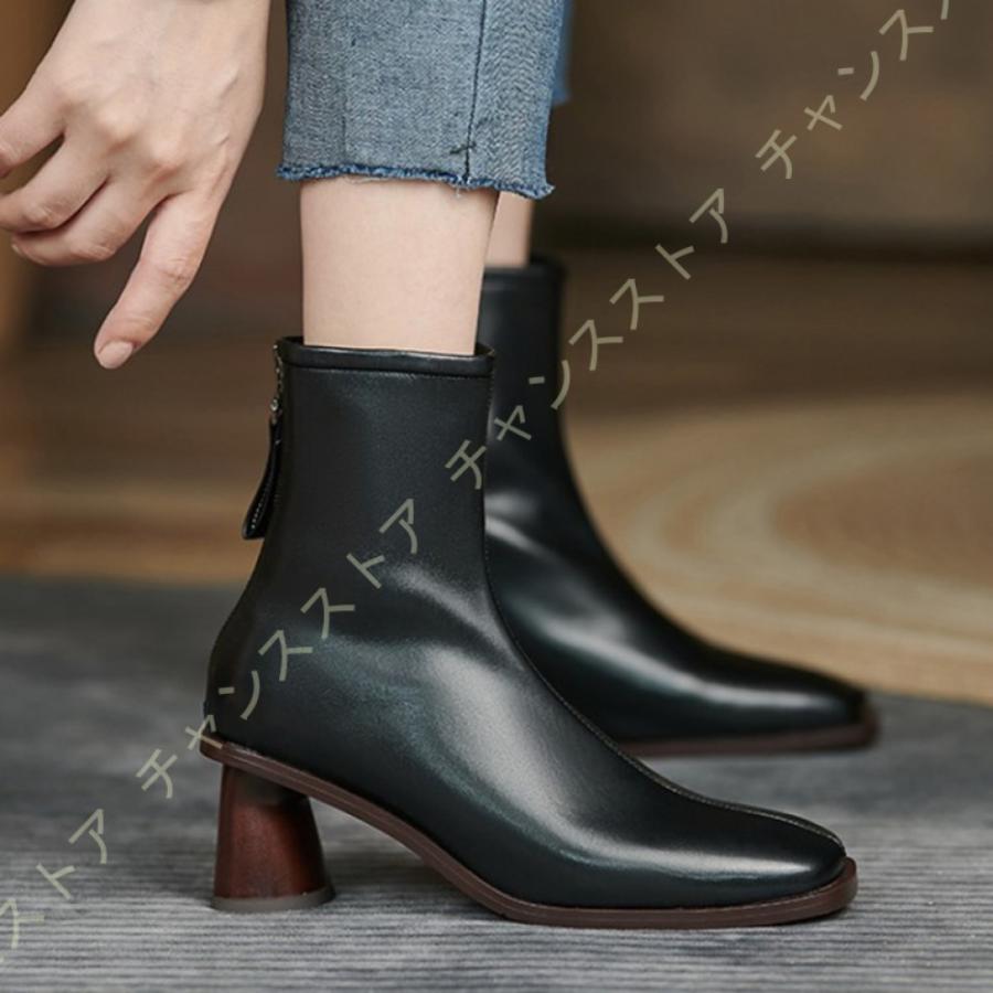 8597円 直営店 ブーツ レディース スクエアトゥ チャンキーヒール 大きいサイズ 小さいサイズ 歩きやすい 安定感 ファスナー シンプル 高見え レディースブーツ 身長アップ