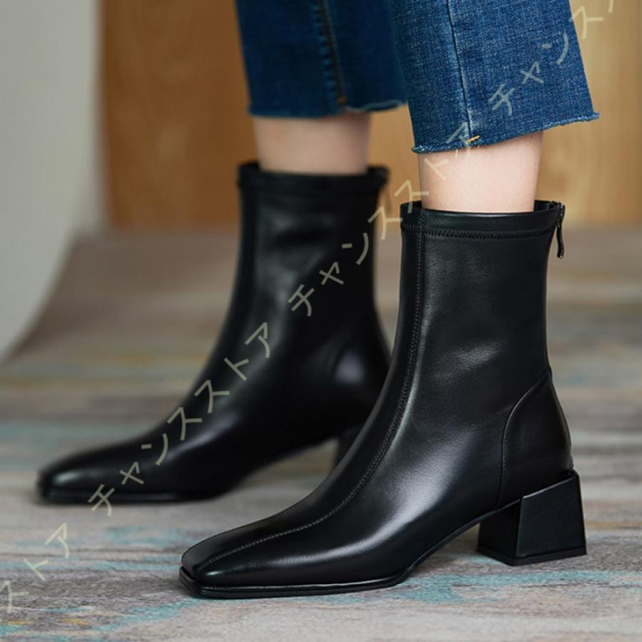 買蔵 ブランド ブーツ ヒール シューズ 靴 レディース ショートブーツ 柔らかい インナーファー スクエアトゥ 太めヒール アンクルブーツ 細身のシルエット 安定感 脚長効果 元の価格 Www Superavila Com