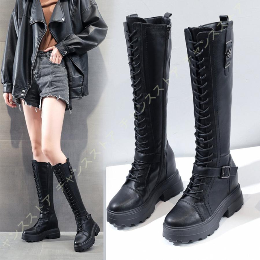 保存版 ロングブーツ レディース 編み上げ ラウンドトゥ 本革 ベルト付き 厚底 インヒール 美脚 黒 編み上げブーツ ローヒール カジュアル 秋冬 レースアップ ブーツ 売り切れ必至 Www Technet 21 Org