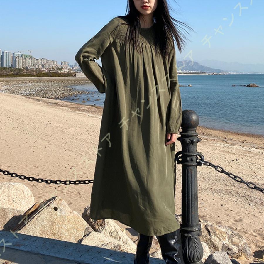 好評 春 夏 フリーサイズ 丸ネック 無地ワンピース レディース ゆったり 春 レディース ワンピース 大きいサイズ シンプル 日常用ワンピース 長袖 ロングワンピース Aライン カラー ホワイト Emrya Com