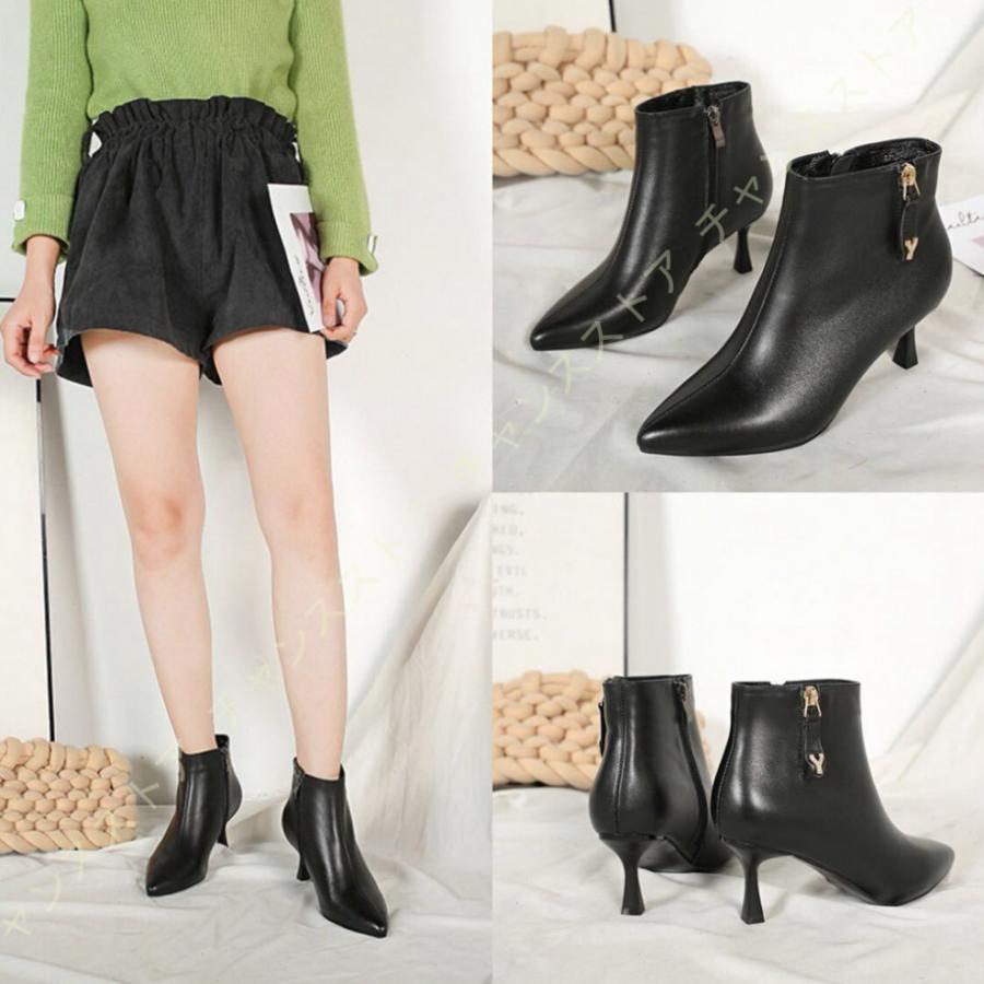 21春夏 ブーツ レディース ポインテッドトゥ 美脚 ショートブーツ 歩きやすい 6cm ヒール ピンヒール