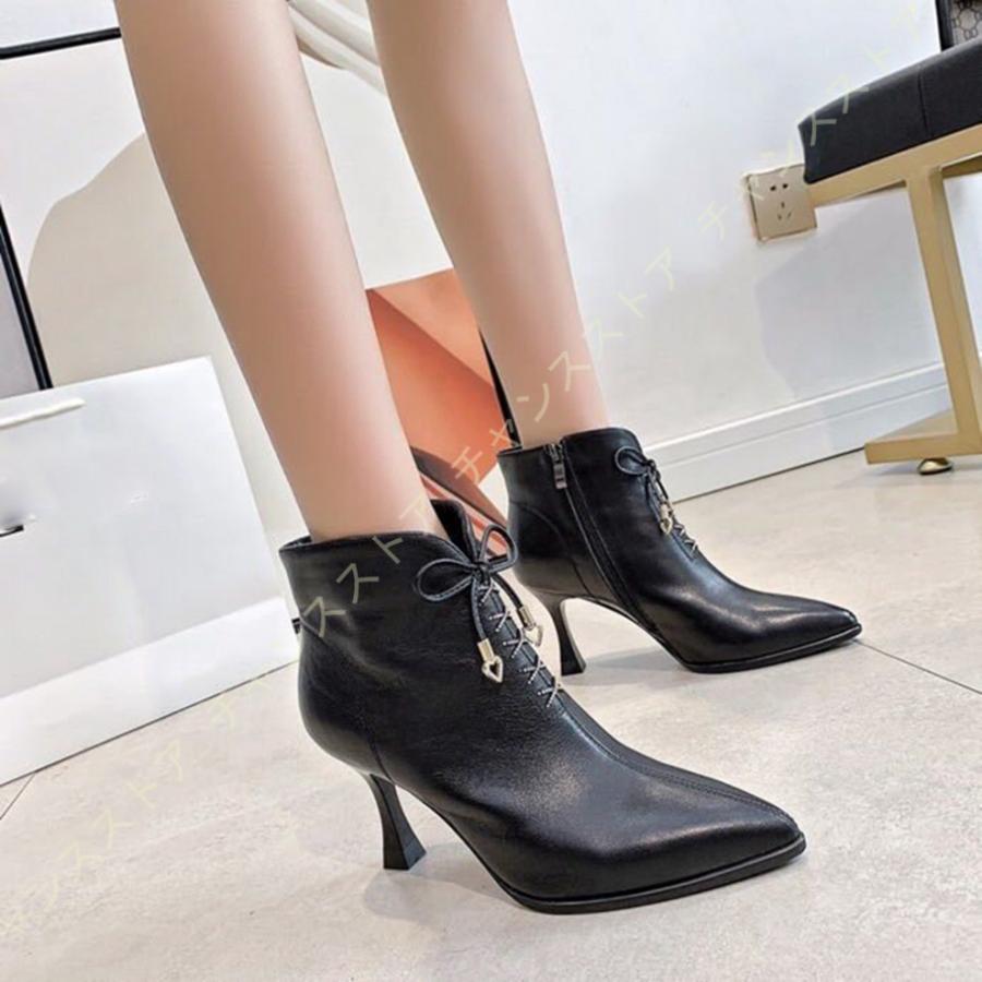 新しい ハイヒール ピンヒール レディース ショート ジッパー レースアップ ショートブーツ ブーツ ヒールブーツ 袴用 サイドファスナー 編み上げ 美脚 8 5cm ブーティー カラー ブラック Pathwaysfl Org