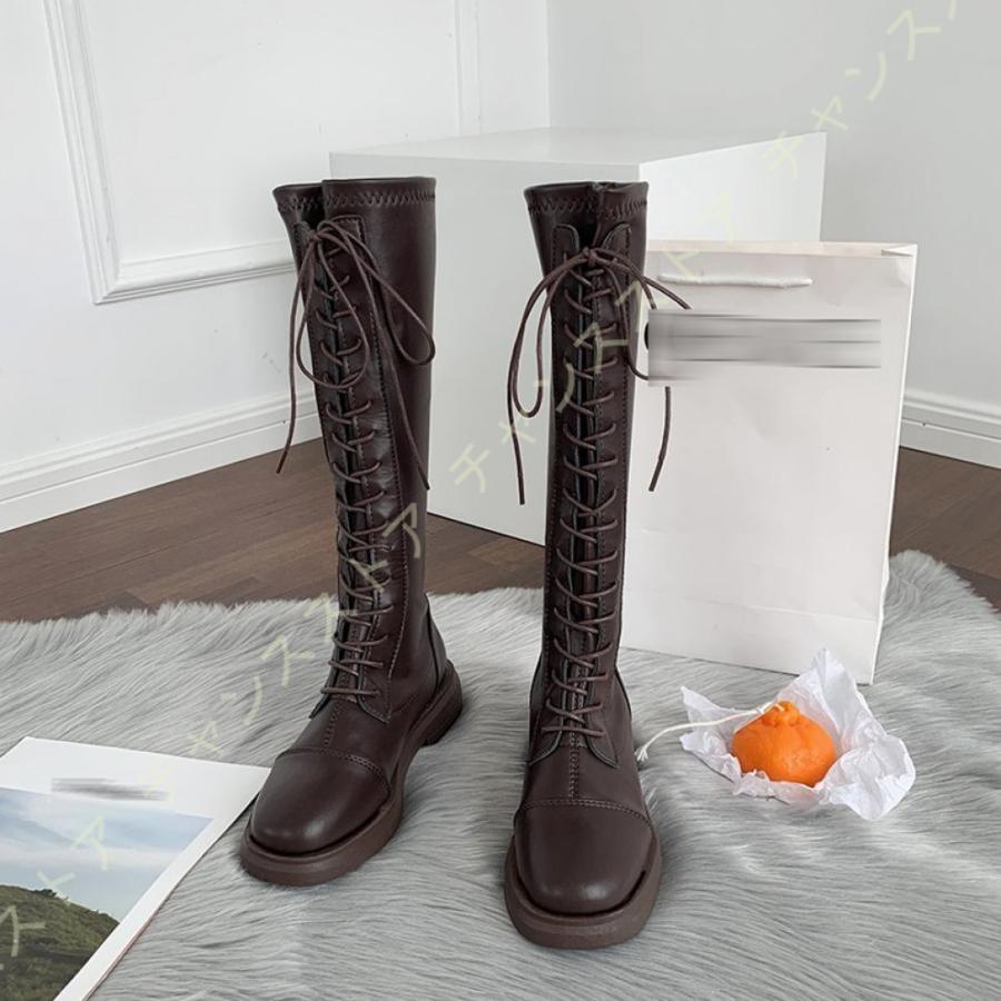 少し豊富な贈り物 ロングブーツ レディース ブーツ 大きいサイズ 編み上げブーツ レースアップブーツ ジョッキーブーツ 秋冬 黒 4cm太ヒール ニーハイブーツ 履きやすい Time4yourself Com