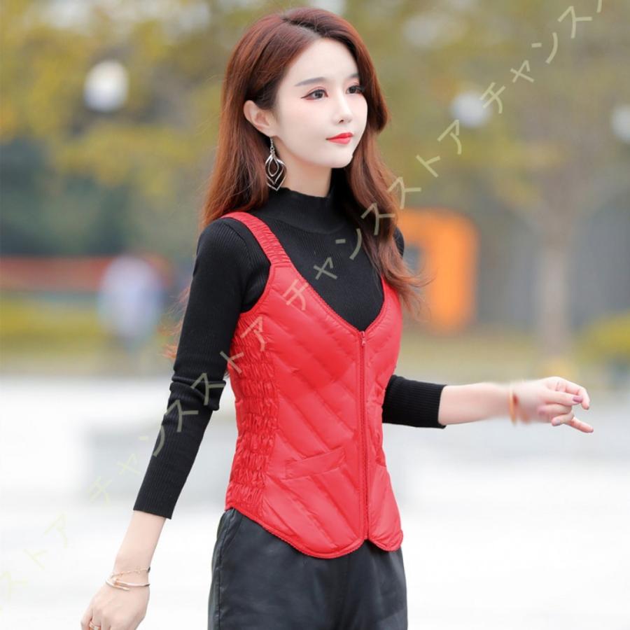 贈り物 レディース ショート ダウンベスト キルティング 薄手 無地 ジャケット 袖なし Vネック アウター ライトダウン 暖かい 着痩せ スリム 防寒 インナーダウン ダウンベスト サイズ L Leauduvalenciennois Fr