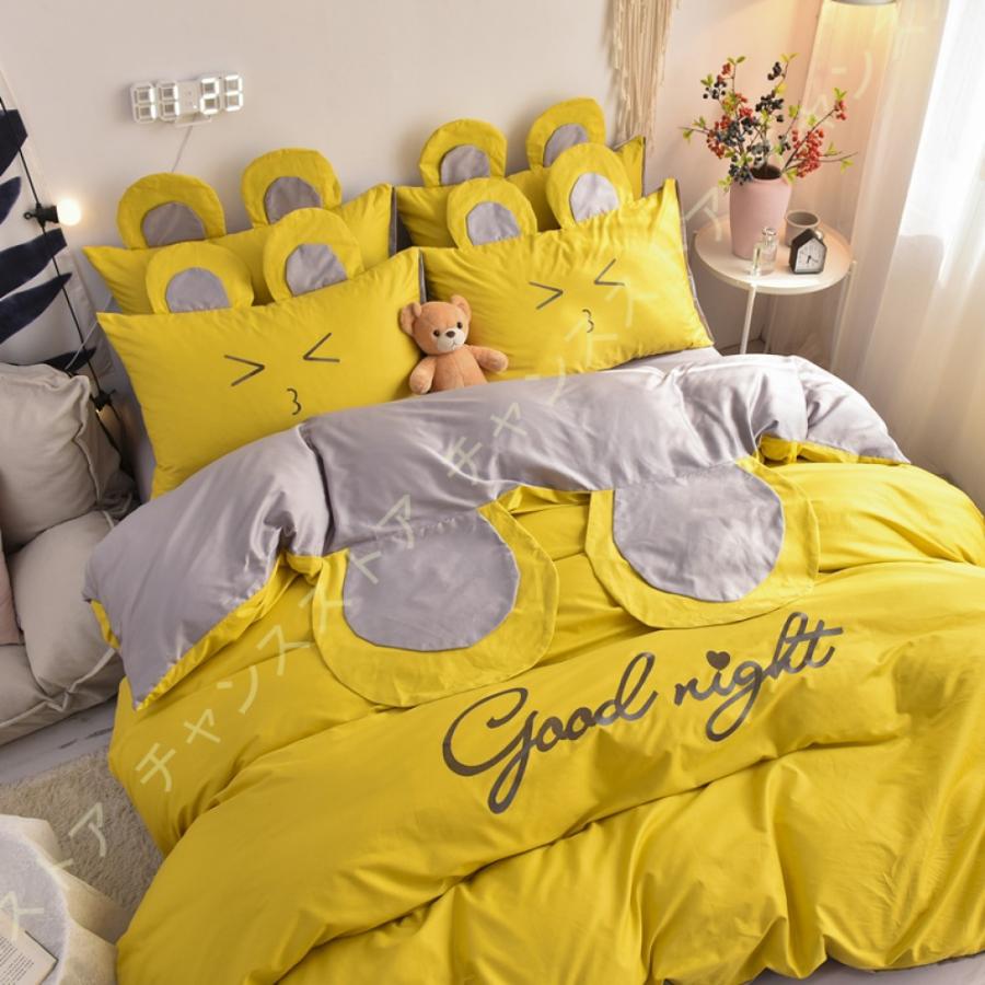 国内発送 ベッドシーツ シーツ ベッドカバー 綿 4点セット ダブル シングル 布団カバー おしゃれ 熊柄 寝具カバーセット かわいい ボックスシーツ 抗菌 速乾 枕カバー 掛け布団カバー カラー カラー 1 Panero Shop